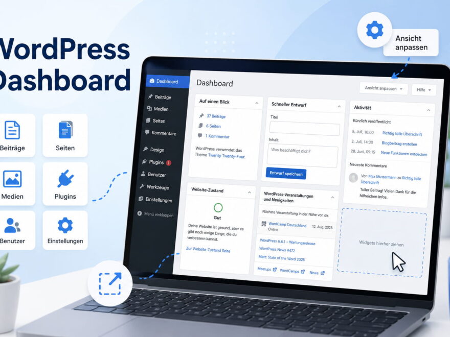 WordPress Dashboard mit wichtigen Bereichen und Einstellungen im Überblick